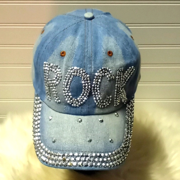 ROCK Bling 💎 Denim Baseball Cap - Picture 1 of 12